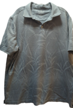 Nat Nast pullover polo shirt XL gray striped tropical plant leaves cotton/poly - £11.46 GBP