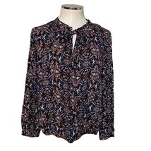 Knox Rose Long Sleeve Keyhole Tie Neck Peasant Top Blouse Abstract Print... - $27.77