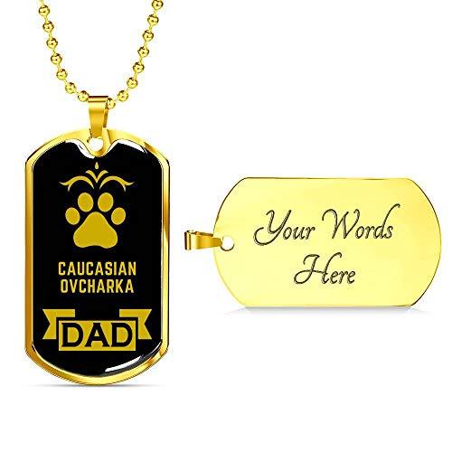 Dog Lover Gift Caucasian Ovcharka Dad Dog Necklace Engraved 18k Gold Dog Tag W 2