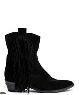 Zadig &amp; Voltaire Pilar Suede Fringe Ankle Boots Black Leather $498, Sz 3... - $197.99