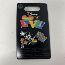 Disney Parks Rainbow Pride Glitter Flag Mickey Mouse Love Pin Set Disney... - $18.69