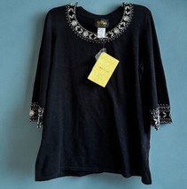 Bob Mackie Wearable Art Women&#39;s Sweater Size L Sequin Black Long Sleeve Cotton - £31.15 GBP