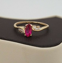 2Ct Marquise Ruby and Moissanite 14K Yellow Gold Over Side Stone Engagement Ring - £96.41 GBP