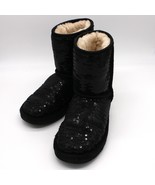 UGG Girl&#39;s Classic Short Black Sequin Sparkles Boots size 3 - £47.12 GBP