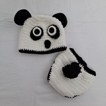 Panda Bear Crochet Hat Diaper Cover Infant Photo Shoot Set - £15.64 GBP