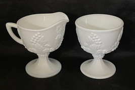 Vintage Indiana Glass Pedestal Style Harvest Grape Milk Glass  Sugar + Creamer - £22.80 GBP