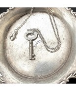 Mini Authentic Skeleton Key Necklace, Vintage Key Pendant on Silver Chai... - $12.22