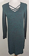 Maurices Womens Dress Small Green V Neck Long Sleeve Sweater Ribbed Criss Cross - $9.99