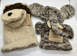Handmade 100% Homespun Wool Elephant &amp; Lion Animal Hand Puppet By Women ... - $24.74