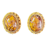 Art Deco Tiger&#39;s Eye &amp; Vermeil Silver Clip-On Earrings Chinese Export - £78.86 GBP