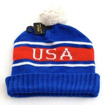 Polo Ralph Lauren Red White & Blue USA Knit Cuff Pom Beanie Adult One Size  - £46.68 GBP