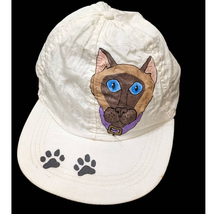 Siamese Cat Hand Painted Nylon Stretch Back Hat Cap Vintage 90s FREE Shi... - £15.80 GBP