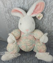 Dandee Soft Expressions Bunny Rabbit White Pink Blue Floral 23&quot; Plush St... - £42.03 GBP