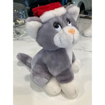 Ty Beanie Buddy Pooky The Stuffed Animal Gray Cat Santa Hat Gift Christmas - £19.73 GBP