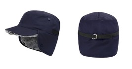 Dark Blue Winter Hat with Ear Flaps Thermal Warm Snow Ski Cap Flat Cap - £28.31 GBP