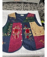 Quilted Embroidered Corduroy Floral Ladies Vest TranTrums Rich Colors Si... - $20.00