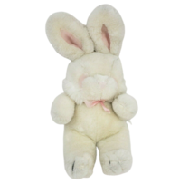 14&quot; Vintage Chosun Intl White W Pink Bunny Rabbit Stuffed Animal Plush Toy - £59.47 GBP