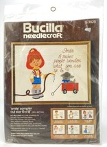 Vintage Bucilla Needlecraft Crewel Kit &quot;Smile&quot; Sampler Little Boy Fireman by Gin - £22.92 GBP