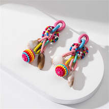 Pink &amp; Blue Howlite Shell-Accent Ball Tassel Drop Earrings - £11.21 GBP