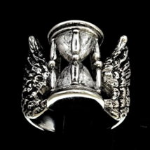 Sterling silver ring Winged Hourglass Masonic symbol eternal Passage of Time ant - £75.93 GBP