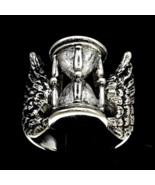 Sterling silver ring Winged Hourglass Masonic symbol eternal Passage of ... - $95.00