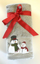 Christmas Snowman Fingertip Towels Embroidered Embellished Gray Set of 2 Guest - £28.30 GBP