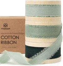 3 Rolls Handmade Fringe Natural Cotton Ribbon 5 8&quot; x 21Yd Green Eco Frie... - $35.08