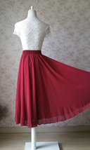 Summer Burgundy Long Chiffon Skirt Women Custom Plus Size Chiffon Outfit image 2