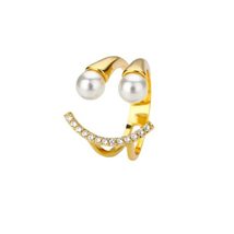 Smiley Imitation Pearl Geometry Rings For Women Gold Color Zircon Smile Open Fin - £20.60 GBP