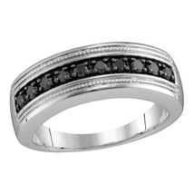 Sterling Silver Mens Round Black Diamond Milgrain Wedding Anniversary Ring 1/2 - £95.35 GBP