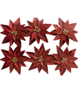 HL Christmas Paper Crafts Supply - Red Glittered Poinsettias, 6 pc - $168.53 MXN