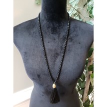 Womens Fashion Black Onyx Beads Chain Silk Thread Tassel Lariat Necklace... - $27.72