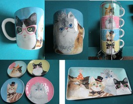 IRONSTONE PIER IMPORTS CAT COLLECTION CHINA MUGS TRAY PLATES STACKABLE P... - £25.94 GBP+