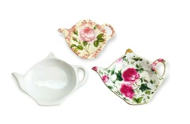 3 Tea Bag Spoon Holders Vintage White Floral Italy  - $40.80
