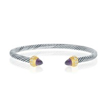 Sterling Silver Gold Plated 4mm Double Amethyst and Clear CZ Ends Rope B... - $123.49