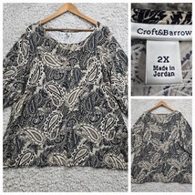 Croft  &amp; Barrow Top Womens 2X Black Tan Paisley 3/4 Sleeve Pullover Stretch - $24.70