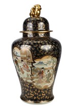 Huge Black and Gold Chinese Satsuma Porcelain Temple Jar 32&quot; - £710.58 GBP