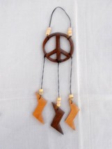 NEW HAND MADE WOODEN PEACE SIGN DREAM CATCHER w LIGHTNING BOLT DANGLE FE... - $7.99