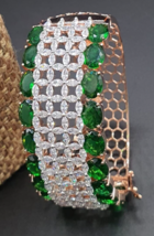 Bollywood Style Indian 18k Rose Gold Plated Kada Bracelet CZ Emerald Jewelry Set - £61.03 GBP
