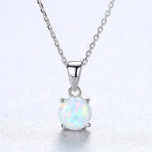 S925 Silver Necklace Women&#39;s Inlaid Opal Opal Pendant Simple Cross Chain Neck Fa - £11.19 GBP