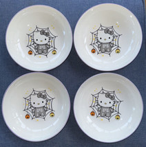4 Hello Kitty Ceramic Skeleton Spiderweb Halloween Bowls 9&quot; Cereal Pasta Soup - £55.30 GBP
