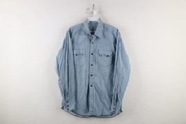 Vintage 90s Rockabilly Mens Medium Distressed Western Diamond Snap Button Shirt - £30.15 GBP