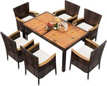 7 Piece Patio Dining Set, Wicker Patio Conversation Set With Wood Table ... - $759.99