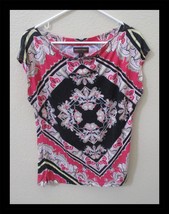 Dana Buchman Black &amp; Fuchsia Print Tee Top Size M - €7,59 EUR