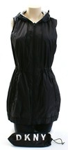 DKNY Black &amp; Metallic Silver Zip Front Drawstring Hooded Gilet Women&#39;s NWT - £80.12 GBP