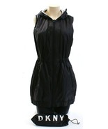 DKNY Black &amp; Metallic Silver Zip Front Drawstring Hooded Gilet Women&#39;s NWT - £79.69 GBP