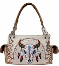Premium Longhorn Skull Embroidered Feather Design Women Handbag Purse in 6 color - £37.97 GBP+