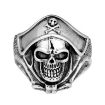 Gothic Buccaneer Pirate Skull Head Sterling Silver Biker Ring-14 - £51.34 GBP