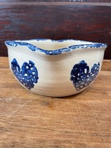 Heart Shaped Pottery Bowl with Blue Spongeware Hearts Signed EJ Humphries - £15.41 GBP