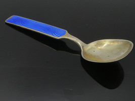 THEODOR OLSENS 925 Sterling Silver - Vintage Blue Enamel Serving Spoon - TR1762 - $138.26